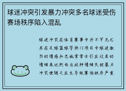 球迷冲突引发暴力冲突多名球迷受伤赛场秩序陷入混乱